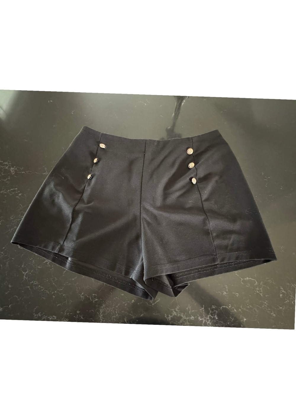 High-Waist Black Dress Shorts with Decorative Buttons 2XL